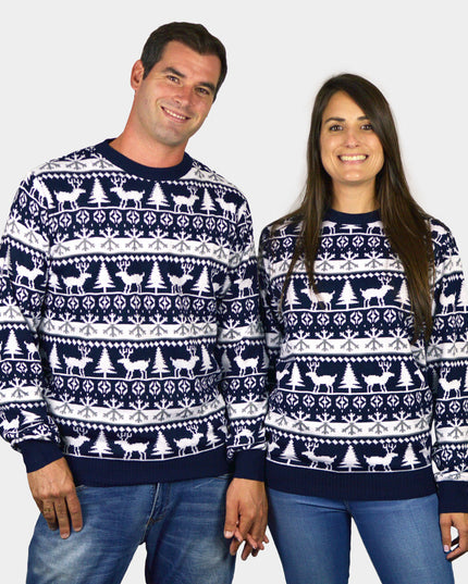 Men's Sweater with Stripes, Reindeer, and Trees