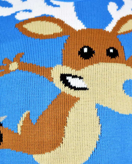Sky Blue Christmas Sweater for Men with Skating Reindeer