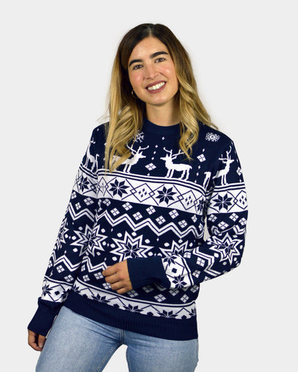 Men's Blue Sweater with Reindeer and Nordic Star