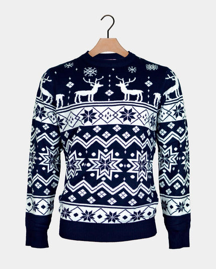 Men's Blue Sweater with Reindeer and Nordic Star