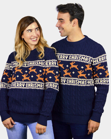 Chic Blue Christmas Sweater for Men with Reindeer
