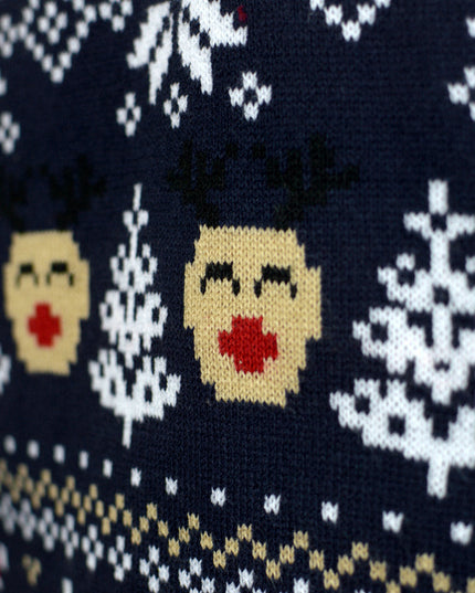 Blue Christmas Sweater for Men with Snowmen and Trees