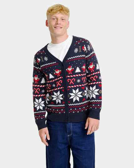 Men's Blue Christmas Cardigan with Polar Stars