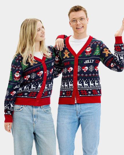 Men's Blue and Red Christmas Cardigan