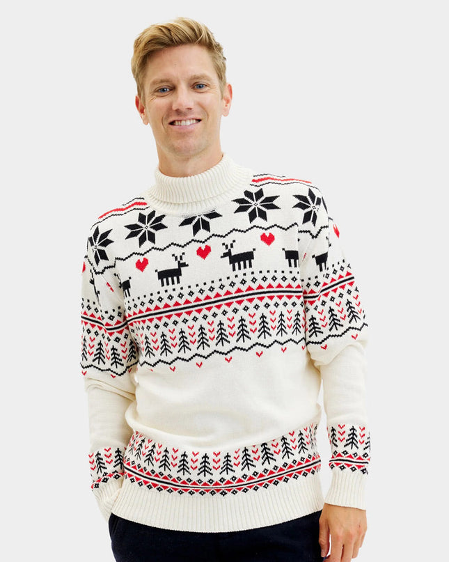 Chic Beige Rolled Collar Christmas Sweater for Men