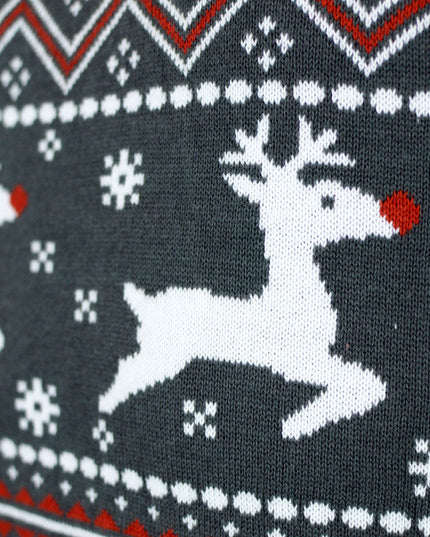 Gray Rolled Collar Christmas Sweater with Reindeer