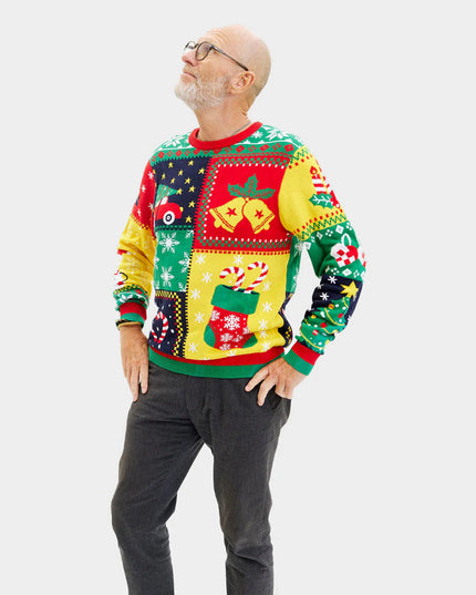 "Patchwork" Organic Cotton Christmas Sweater for Men