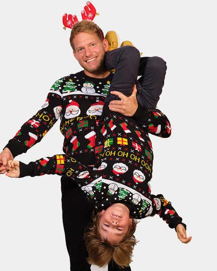 Kids Organic Cotton Sweater with Santa and Snowmen