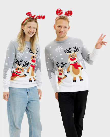 Gray Christmas Sweater for Men with Cute Reindeer