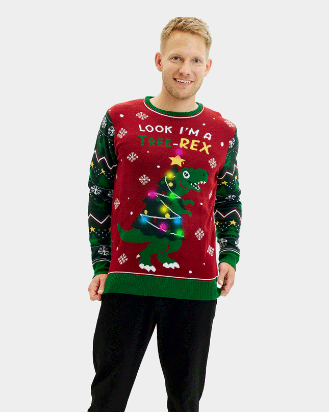 Luminous LED Christmas Sweater for Men Christmas Tree-Rex
