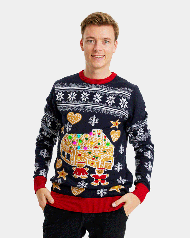 LED Gingerbread House Christmas Sweater for Men