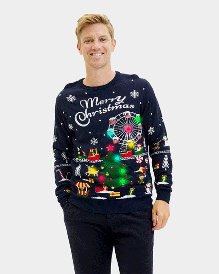 Luminous LED Christmas Sweater for Men with Christmas Market