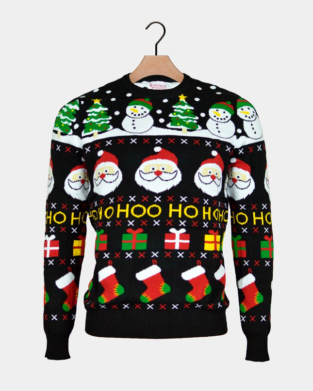 Men's Organic Cotton Sweater with Santa, Gifts, and Snowmen