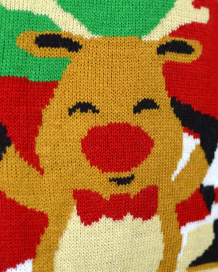 Red Christmas Sweater for Men with Santa and Reindeer