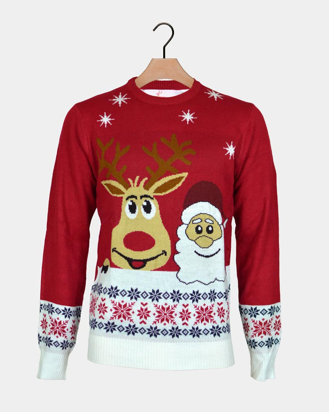 Christmas Sweater for Men with Smiling Santa and Reindeer