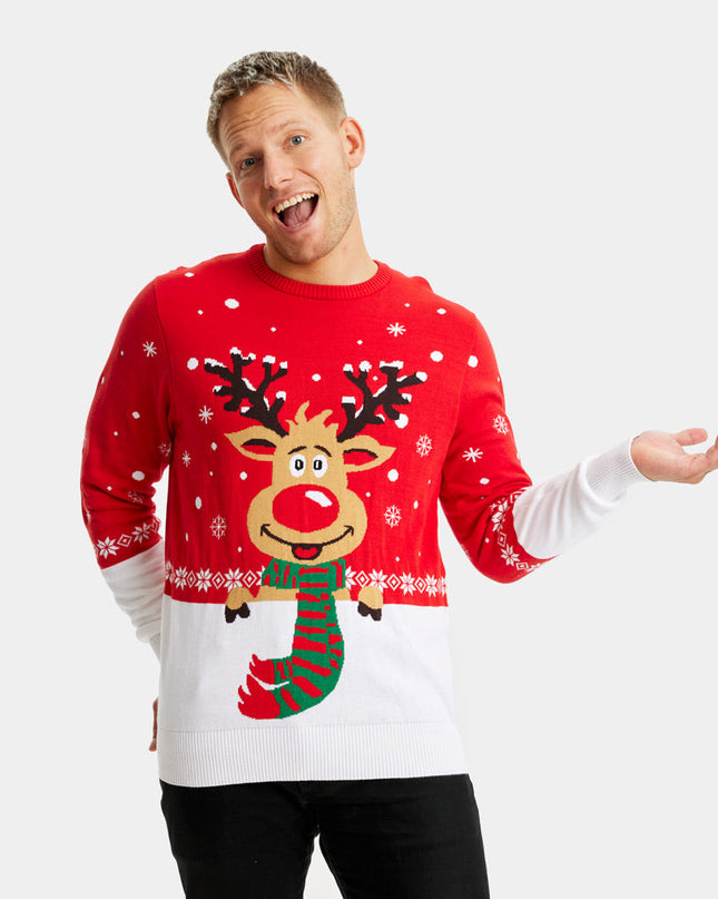 Men's Christmas Sweater with Reindeer and Scarf