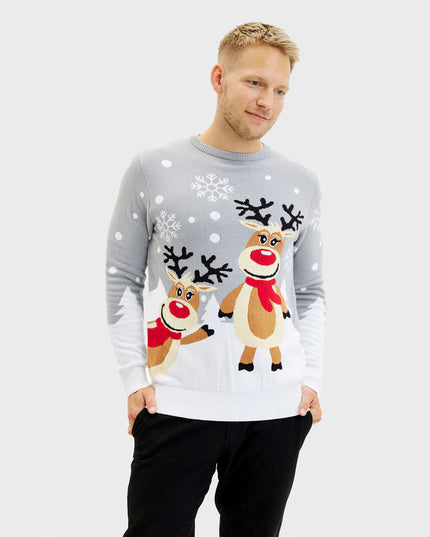 Grey Christmas Sweater for Men with Cute Reindeer