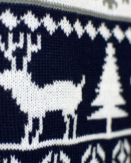 Men's Sweater with Stripes, Reindeer, and Trees