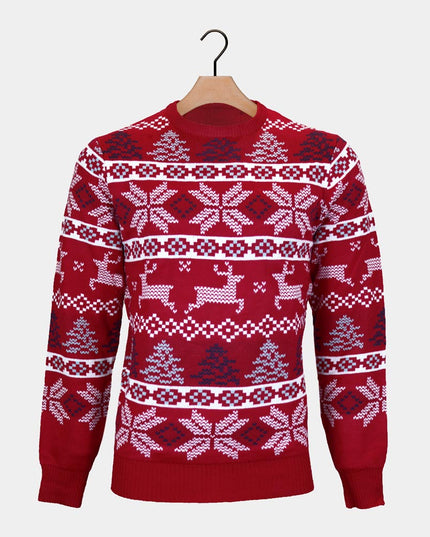 Men's Classic Red Christmas Sweater with Polar Stars