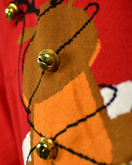 Christmas Sweater for Men Red with 3D Jingle Bells