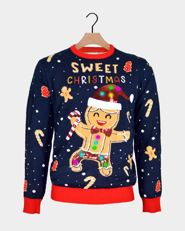LED Blue Ginger Cookie Christmas Sweater for Women