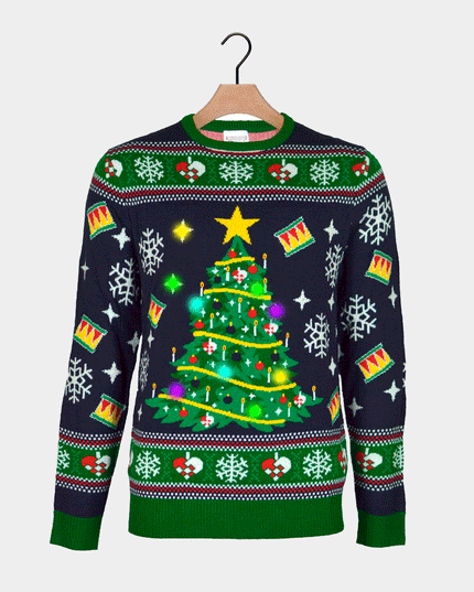 Men's LED Blue Christmas Sweater with Christmas Tree