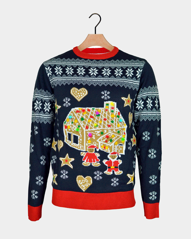 Women's Light-Up LED Gingerbread House Christmas Sweater
