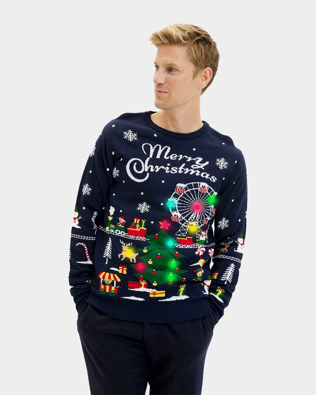 Luminous LED Christmas Sweater for Men with Christmas Market