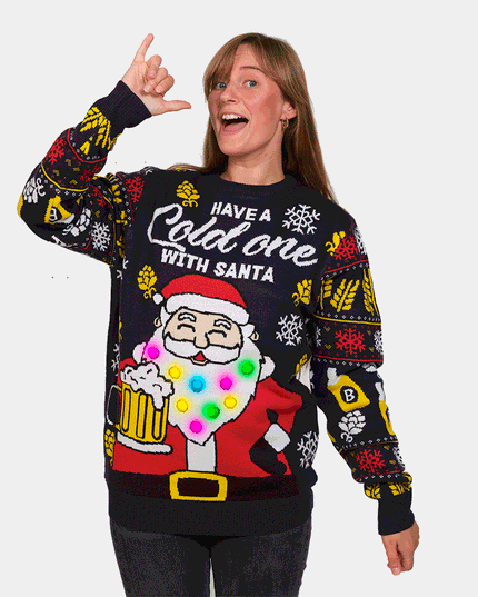 Women's LED Christmas Sweater with Santa and Beer