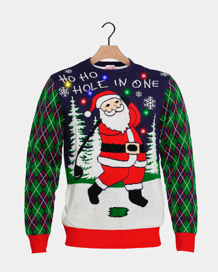 Women's LED Christmas Sweater with Golf Santa