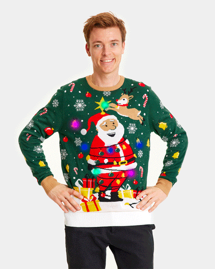 LED Santa Christmas Sweater for Men with Tied Design