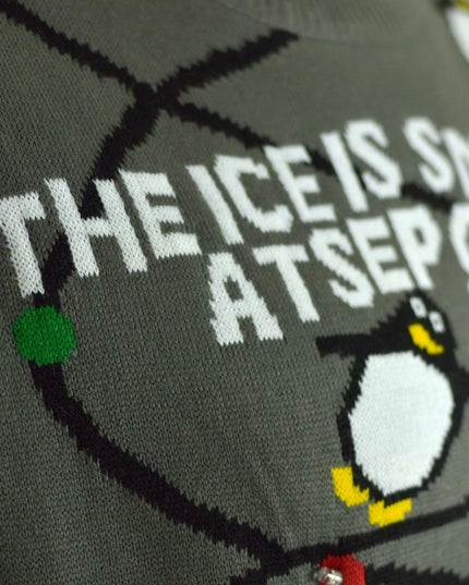 Women's Light-Up LED Grey Christmas Sweater with Penguins