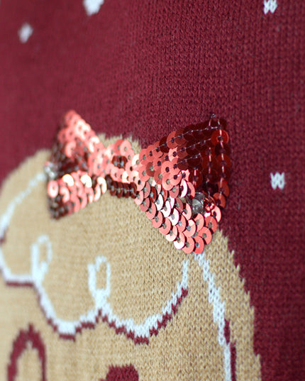 LED Red Ginger Cookie Christmas Sweater for Women