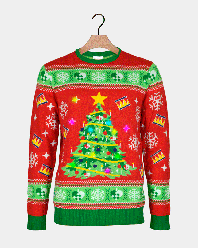 Light-Up LED Red Christmas Tree Couple Christmas Sweater