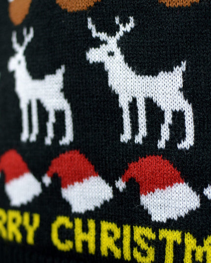 Black Family Christmas Sweater with Trees, Reindeer, and Gifts