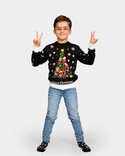 Black Christmas Sweater for Kids with Christmas Tree