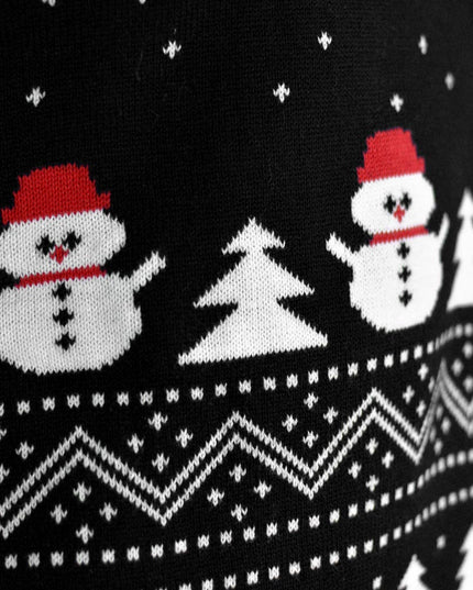 Black Christmas Sweater for Couples with Trees and Snowmen