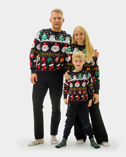 Family Christmas Sweater with Santa, Gifts, and Snowmen in Organic Cotton