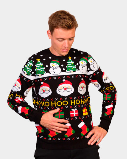 Men's Organic Cotton Sweater with Santa, Gifts, and Snowmen