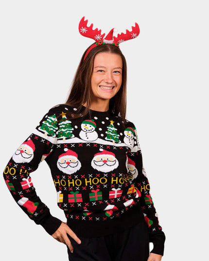 Women's Christmas Sweater with Santa, Gifts, and Snowmen
