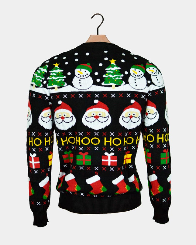 Men's Organic Cotton Christmas Sweater with Santa, Gifts, and Snowmen