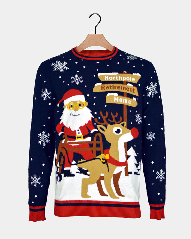 Couples Christmas Sweater with Santa and Walker on Retirement Path | Outlet Sale