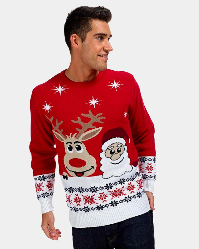 Smiling Santa and Reindeer Christmas Sweater 2023