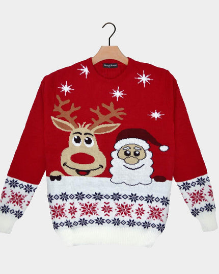 Smiling Santa and Reindeer Christmas Sweater 2023