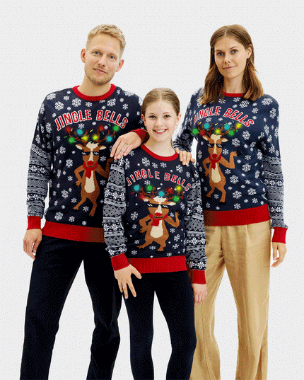 LED Christmas Sweater for Family with Jingle Bells Theme