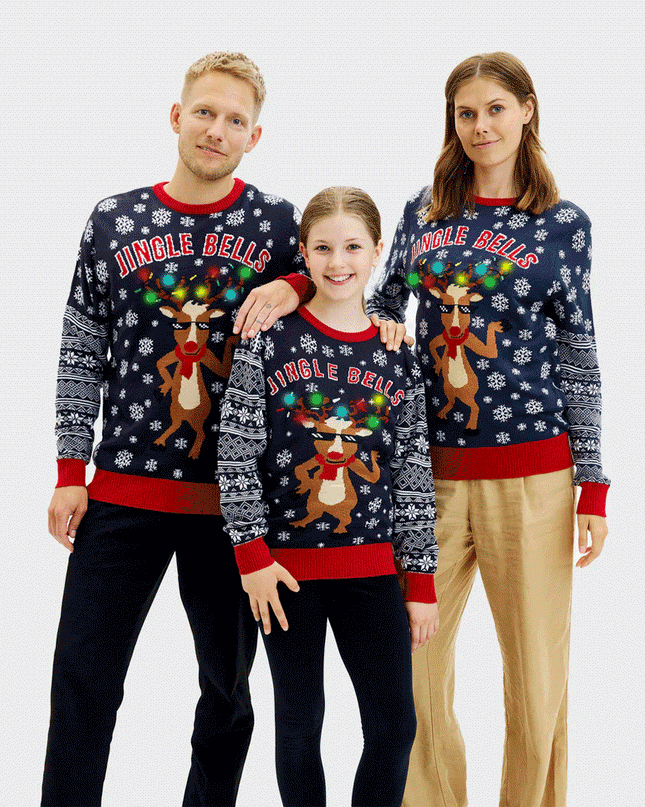 Christmas Sweater for Family with Light-Up LED Jingle Bells