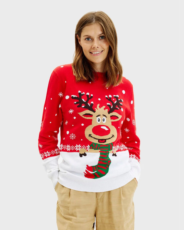 Christmas Sweater for Women with Reindeer and Organic Cotton Scarf