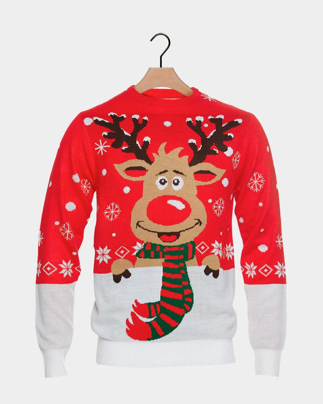 Men's Christmas Sweater with Reindeer and Scarf