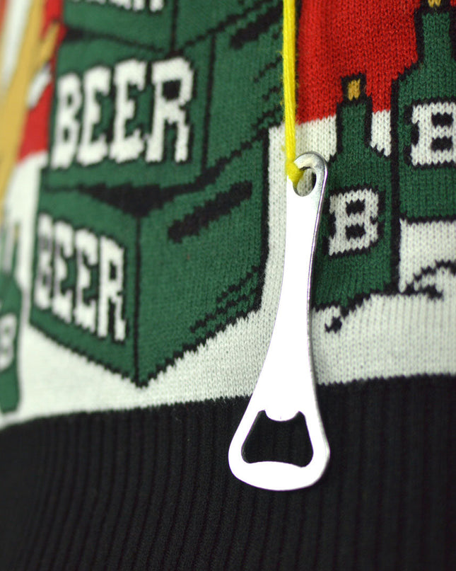 Women's Christmas Sweater with Reindeer and Beer Opener