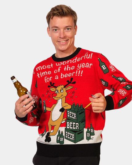 Christmas Sweater for Men with Reindeer and Beer Opener